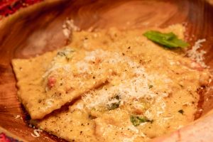 Ravioli de gambón rojo